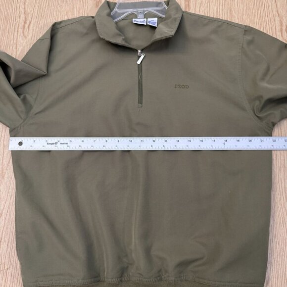 Izod Golf Khaki 1/4 Zip Pullover Long Sleeve Sweatshirt M Ribbed Cuffs and Hem - Picture 7 of 8
